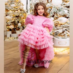 Vestido rosa de manga corta con lentejuelas para niña, vestido de invierno encantador de princesa para Navidad, 2023