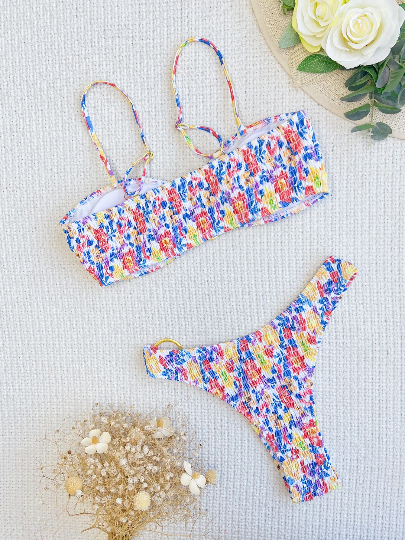 Swimming Suit Woman 2024 Women Bikini Floral Swimwear Backless Sexy Tie-Dye Tankini Two-Piece Hot Spring Swimsuit S-L