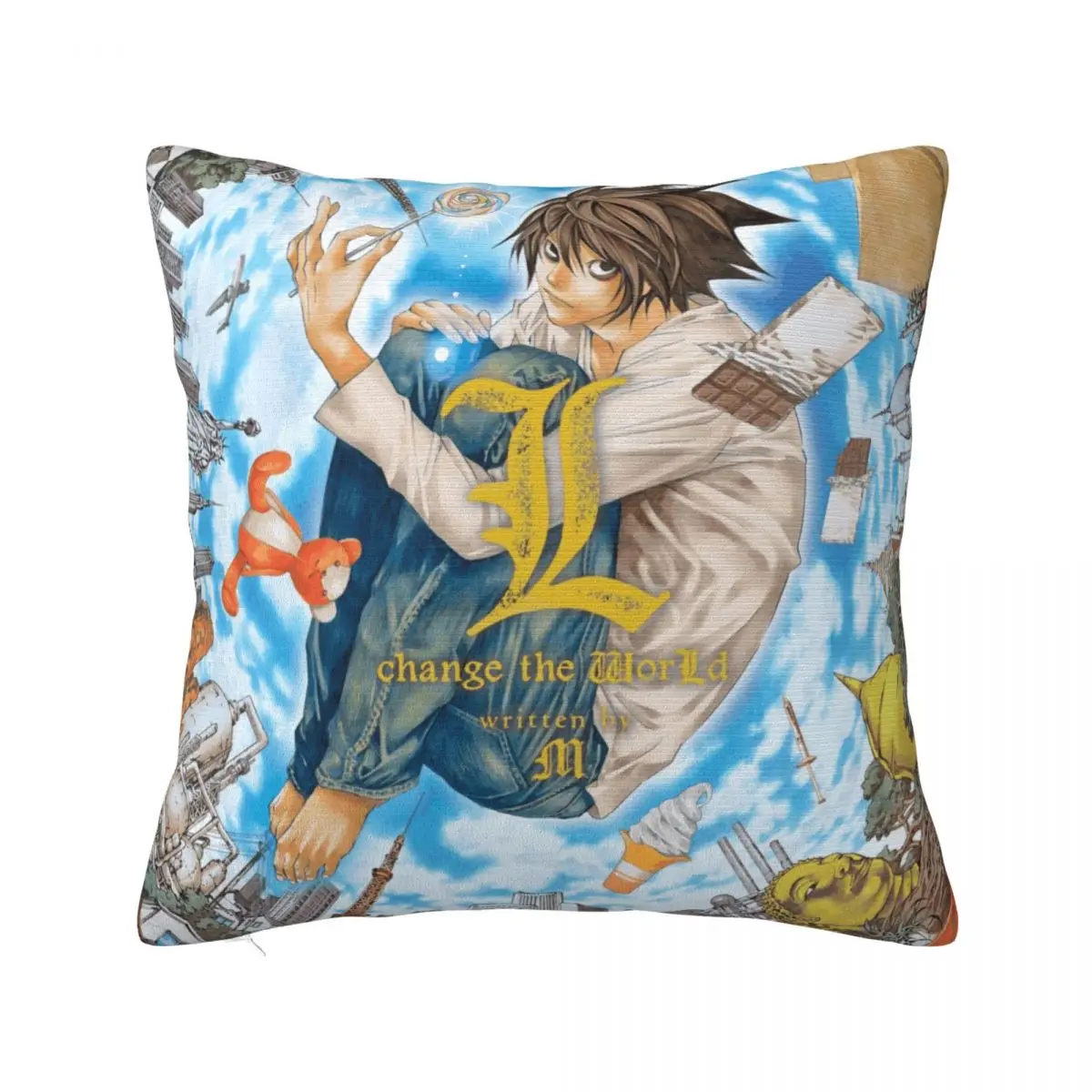 Change The World Death Note Pillowcase  Cushion Cover Decorative Manga L Lawliet Pillow Case Cover Living Room Square 40X40cm