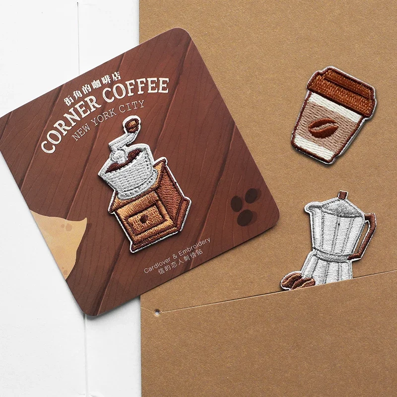 Coffee shop series embroidery cloth sticker versatile DIY decorative sticker schoolbag embroidery sticker hole subsidy