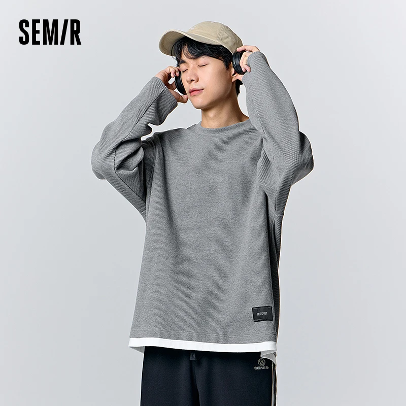 Semir Long-Sleeved T-Shirt Men 2023 Winter New Fashion Texture Oversize Simple Pullover Long-Sleeved T-Shirt