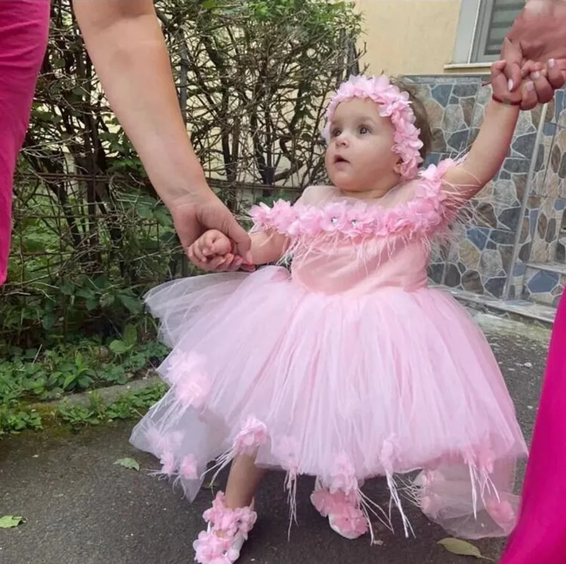 Robes de demoiselle d'honneur, style haut-bas, robe de princesse avec longue traîne, robe de fête d'anniversaire pour enfant, robe bouffante florale en tulle