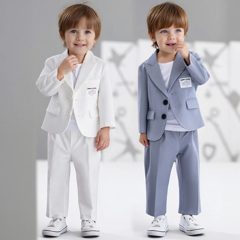 

Baby Boys Suit White Casual Host Performance Costume Grey Kids Birthday Party Tuxedo Outfits 2 To 12 Y Teen Children Blazer Set