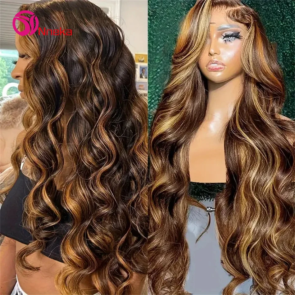 

Highlight Wig Human Hair Body Wave 13x6 HD Lace Frontal Wigs 100% Human Hair Ombre Honey Blonde 13x4 HD Lace Front Wig For Women