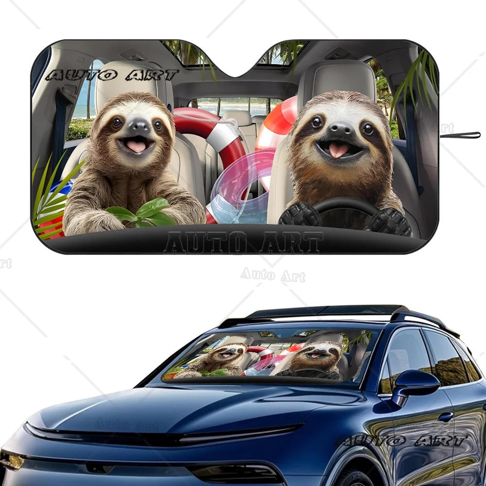 الكسل الحيوان القيادة سيارة ظلة الحرارة العازلة الألومنيوم فيلم الزجاج الأمامي الشمسيات الأشعة فوق البنفسجية كتل سيارة الشمس قناع حامي #3