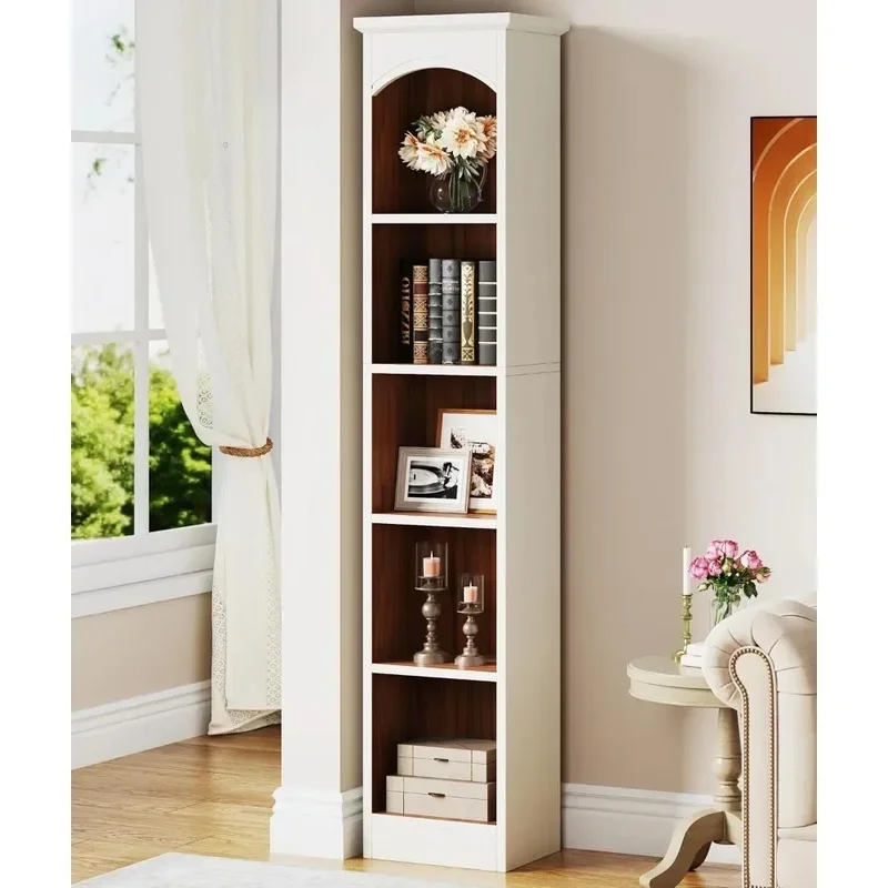 

Tall Narrow 5-Tier Cube Bookcase with Storage for Home Office Display