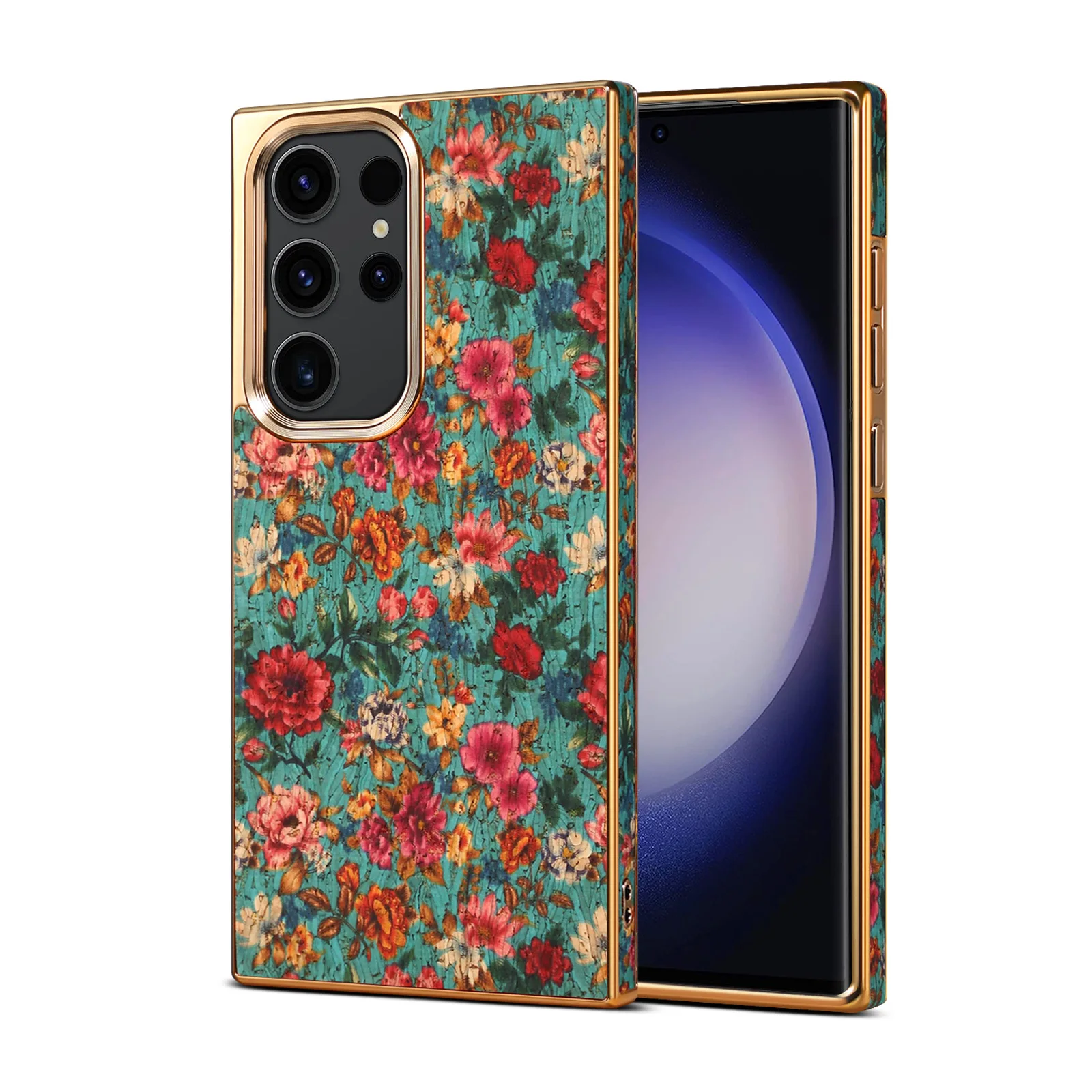 

Чехол для телефона из синтетической искусственной кожи из пробковой ткани для Samsung Galaxy S25 Ultra S24 Plus S23 Fe с цветочным гальваническим покрытием, защитный чехол