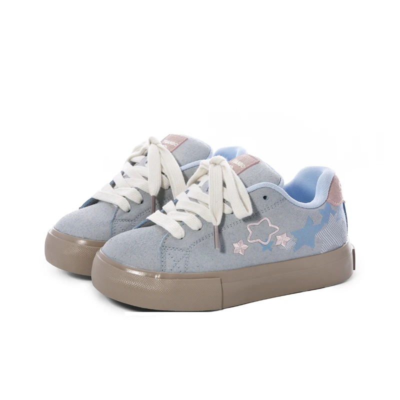 Modische, lässige, bestickte Low-Top-Boardschuhe für Damen mit rundem Kopf und einfachem Vulkanisation