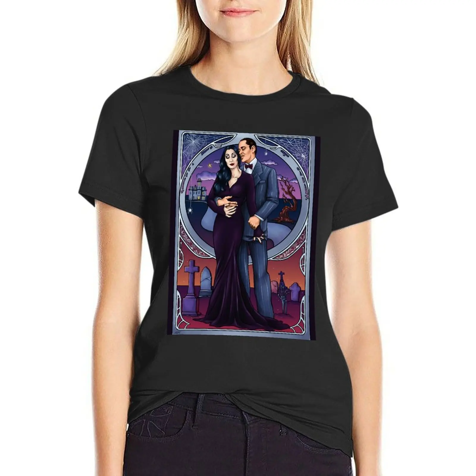 

Mr and Mrs Addams T-Shirt quick drying animal print funnys tshirts for Women