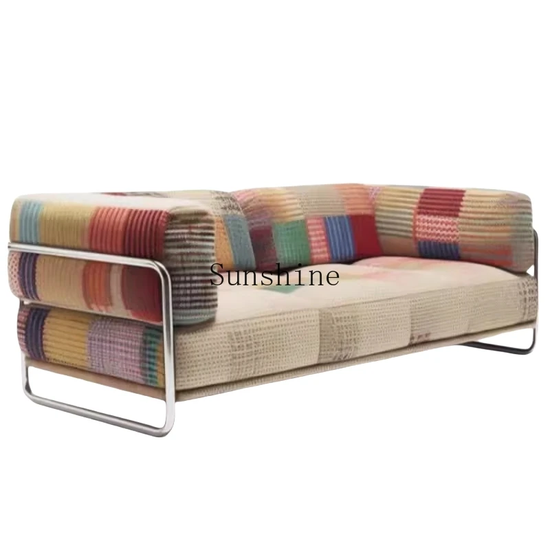 Rainbow Bauhaus style medium and ancient stainless steel straight row fabric dopamine sofa