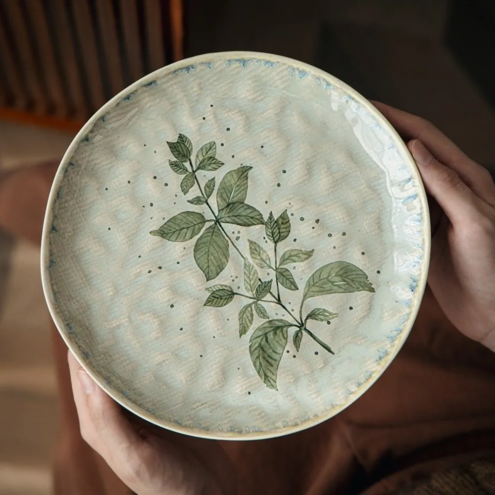 Decorative Water Ripple Ceramic Dinner Plates Microwave Safe Stackable Dessert Plate Round Pasta Plate Kitchen Use