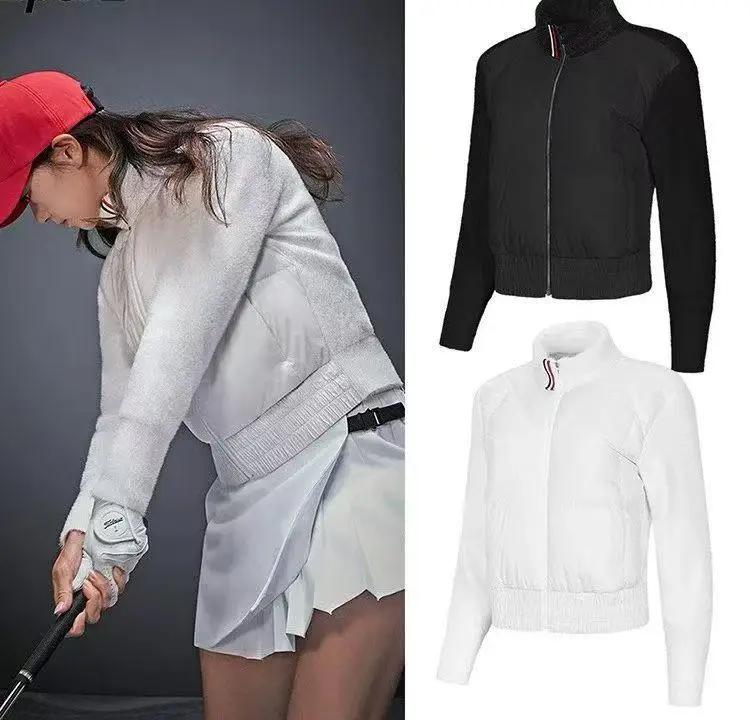 Ladies Stand Collar Zipper Golf Goose Down Jacket Warm Sports Coat Women Fashion Outdoor Golf Wear Fall Winter