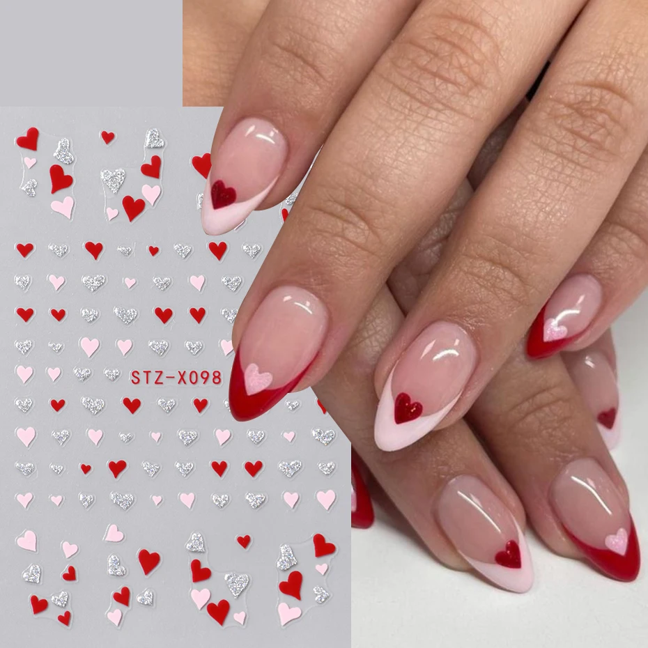 2 قطعة ثلاثية الأبعاد الحلو الحب القلب مسمار الفن ملصقات الدوبامين قلب صغير ذاتية اللصق الشارات للأظافر عيد الحب سعيد لتقوم بها بنفسك مانيكير #2