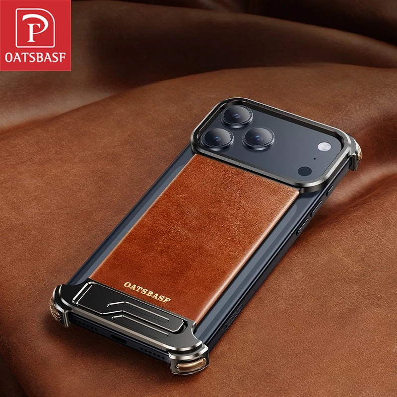 

Чехол для телефона Oatsbasf из натуральной кожи для iPhone 17 Pro/Pro Max/17 Air Case с подставкой, безрамный магнитный противоударный чехол-бампер