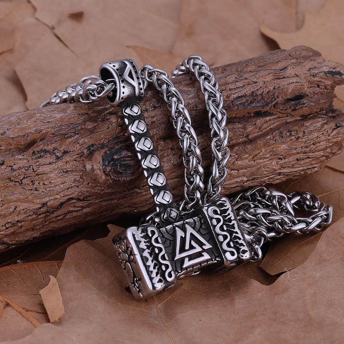 Stainless Steel Vikings Thor's Hammer Pendant Men Punk Hip Hop Necklace Jewelry Scandinavia Rune Amulet Gift for Boyfriend