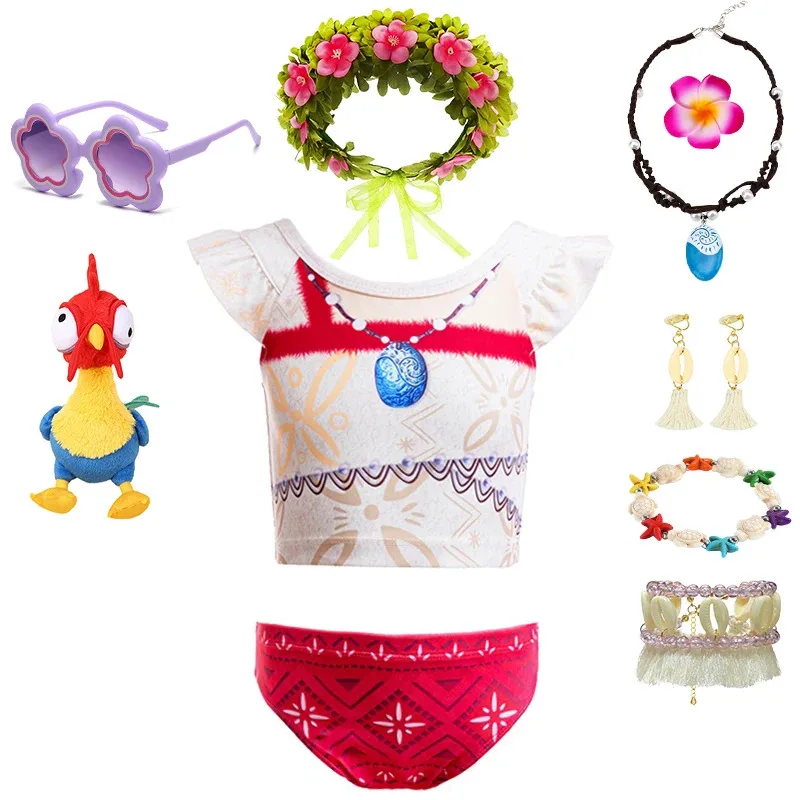

Fancy Girl Princess Moana Swimsuit Beach Summer Vacation Kids Cartoon Vintage Prints Bikini 2Pcs Children's Split Swimwear