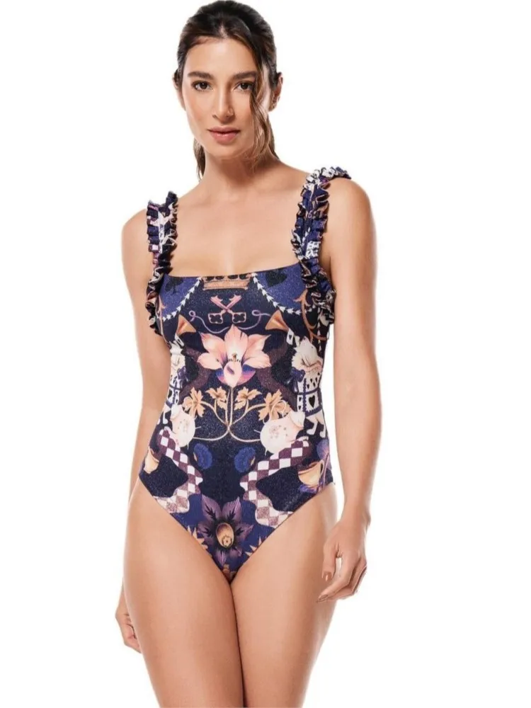 Maillot de bain une pièce imprimé fleuri pour femme, bikini rétro, jupe de couverture, bandage serré, luxe, élégant, mode, été, plage