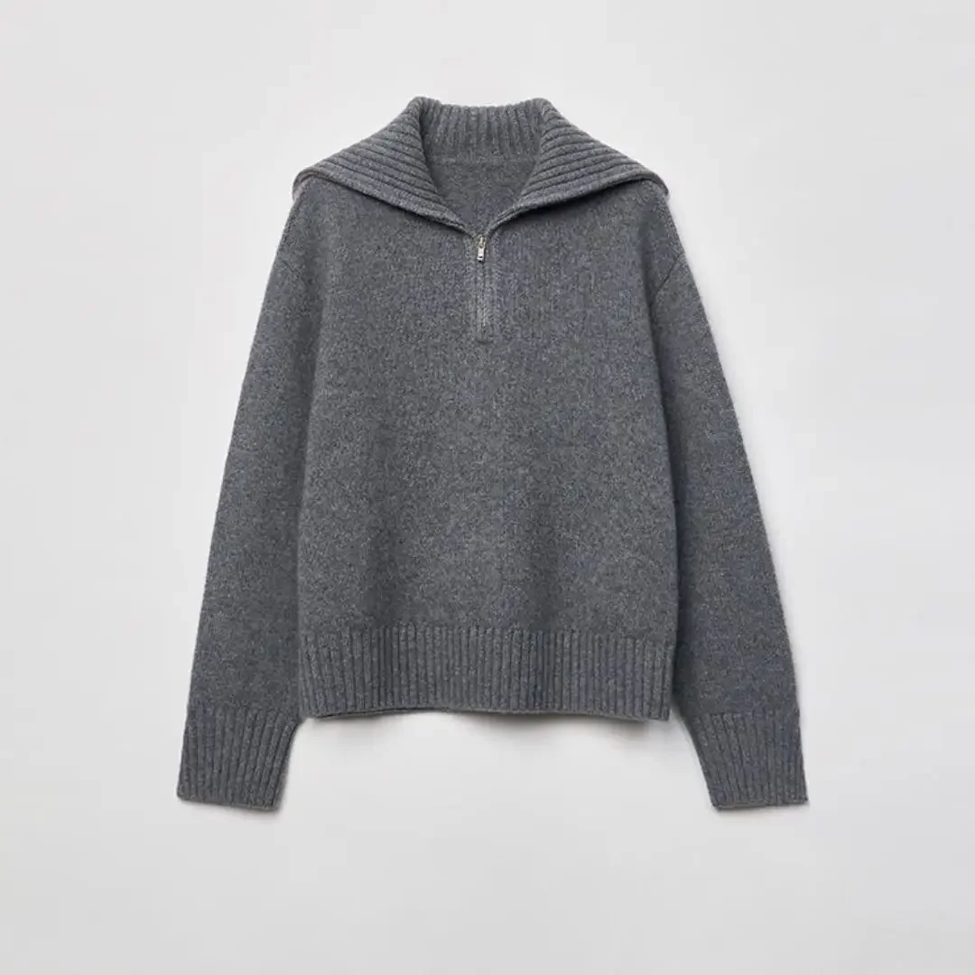 WinvyNee-Pull en laine à col zippé pour femme, pulls décontractés, grande taille, vêtements d'hiver gris, 100% laine, A1283001