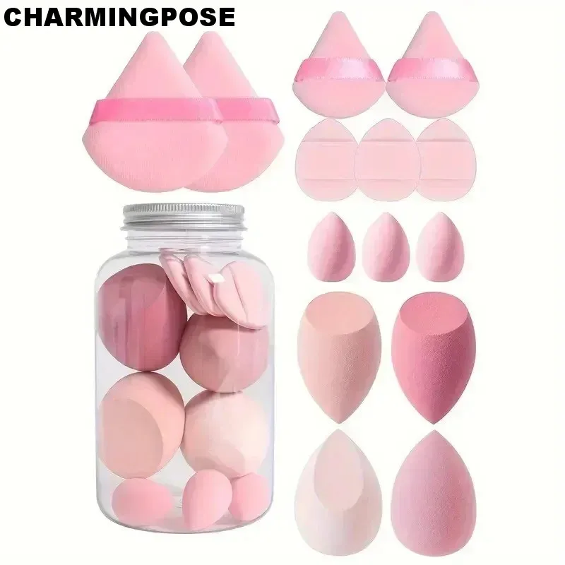 Juego de 14 esponjas de maquillaje profesionales, licuadora de belleza húmeda/seca reutilizable y kit de esponjas en polvo para base sin costuras, corrector, colorete en crema