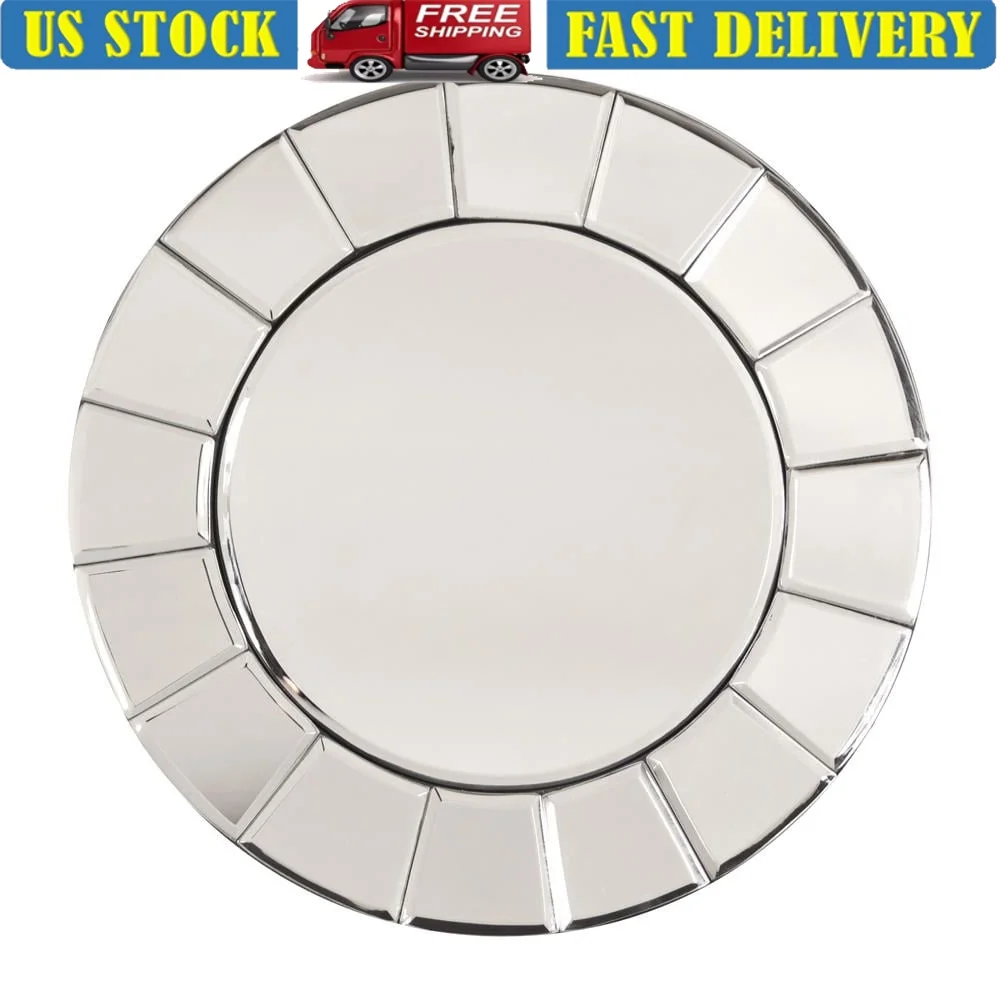 

Round Tiled Floral Accent Wall Mirror Beveled Glass Decorative Mirror 12 Inch Diameter Ready to Hang D-Rings Reflective Home