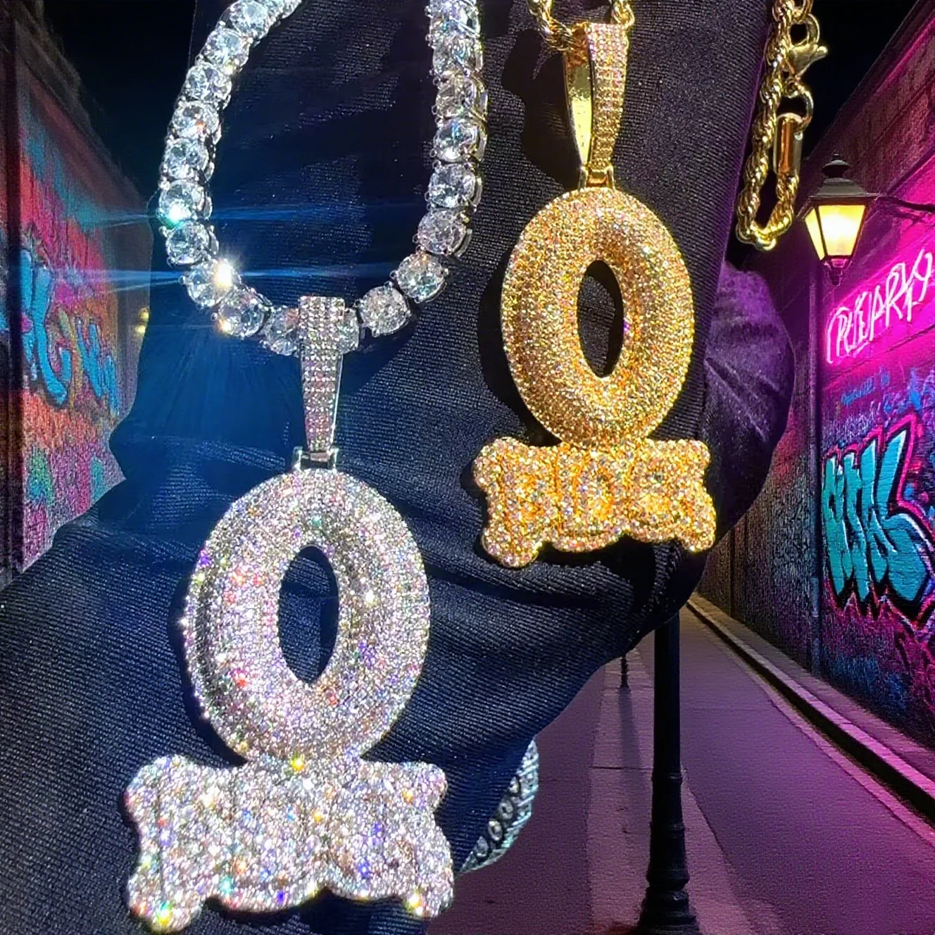 

Iced Out Letter O Block Pendant Bling Cubic Zirconia Micro Pave Cz Paved Hip Hop Men Boy Rope Chain Jewelry