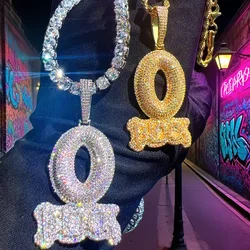 Iced Out letra O bloque colgante Bling Cubic Zirconia Micro Pave Cz pavimentado Hip Hop hombres niño cuerda cadena joyería