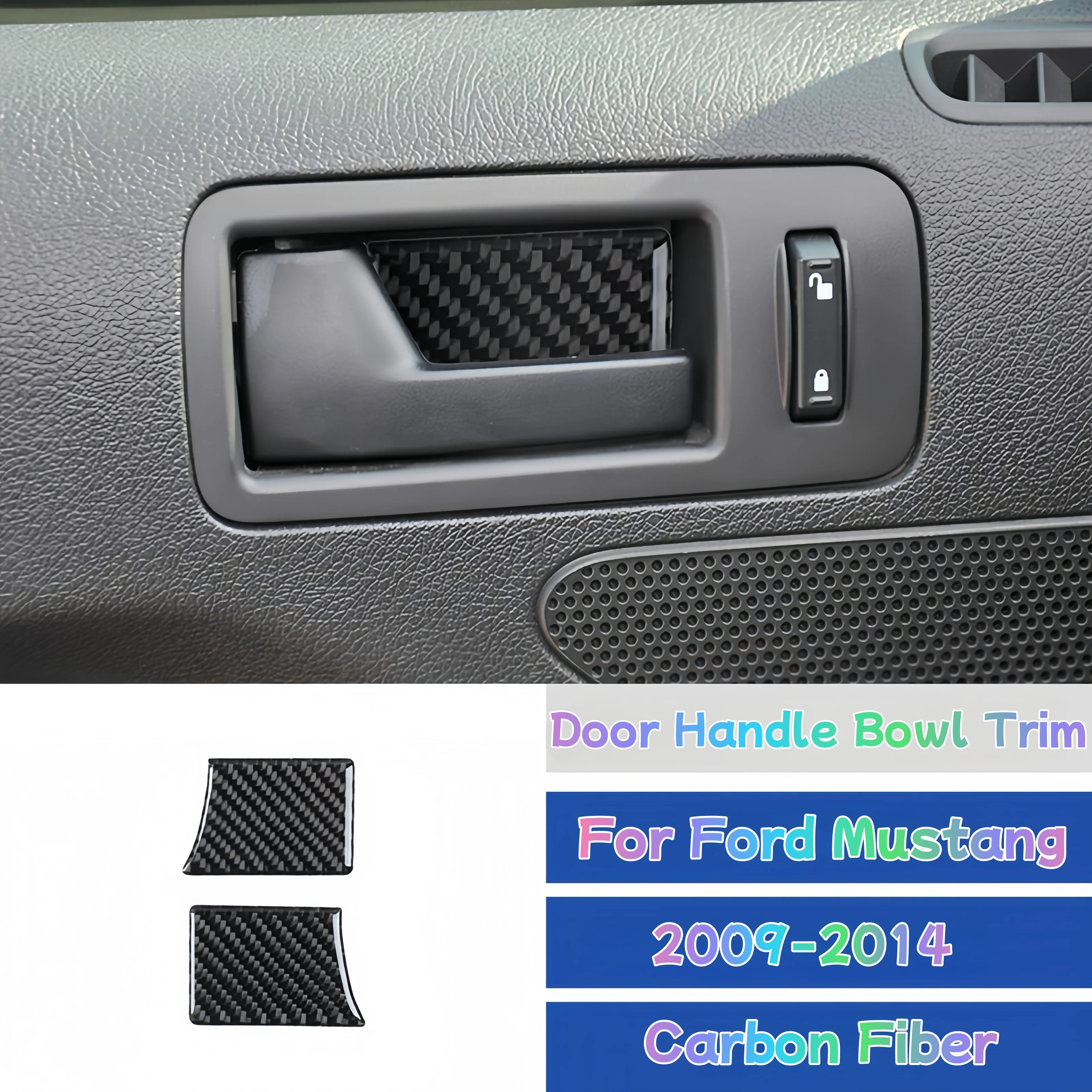 For Ford Mustang 2009-2014 Carbon Fiber Car Interior Door Handle Bowl Panel Cover Protective Trim Stickers Cars Accessories