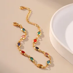 Exotic Colorful Acrylic Oval Beads Bracelet for Women 18K Gold Plated Chain Tourist Seaside Commemorative Bracelet Party Jewelry
