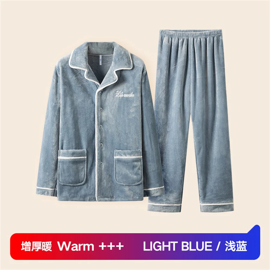 2025 Autumn Winter Men Thick Warm Flannel Pajama Sets Cozy Coral Velvet Sleepwear 2 Pieces Man Loungewear Homewear Suit