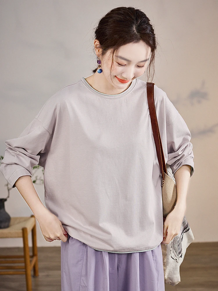 

Gujia оригинальный художественный свободный крой круглый Ne повседневный свитшот женский весенний новый Sle полностью хлопковый цвет блузка свободная футболка