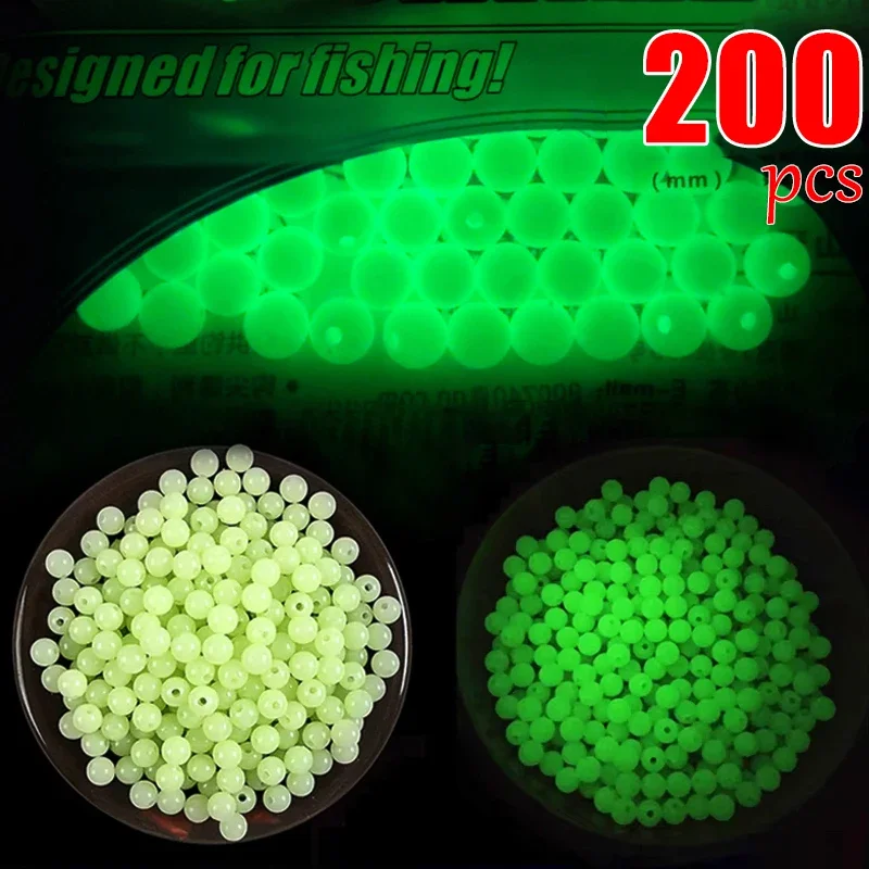200 sztuk Luya świecące koraliki 3mm-8mm kosmiczne fasole wędkarskie okrągła pływająca kula sprzęt wędkarski Luminous Outdoor akcesoria wędkarskie