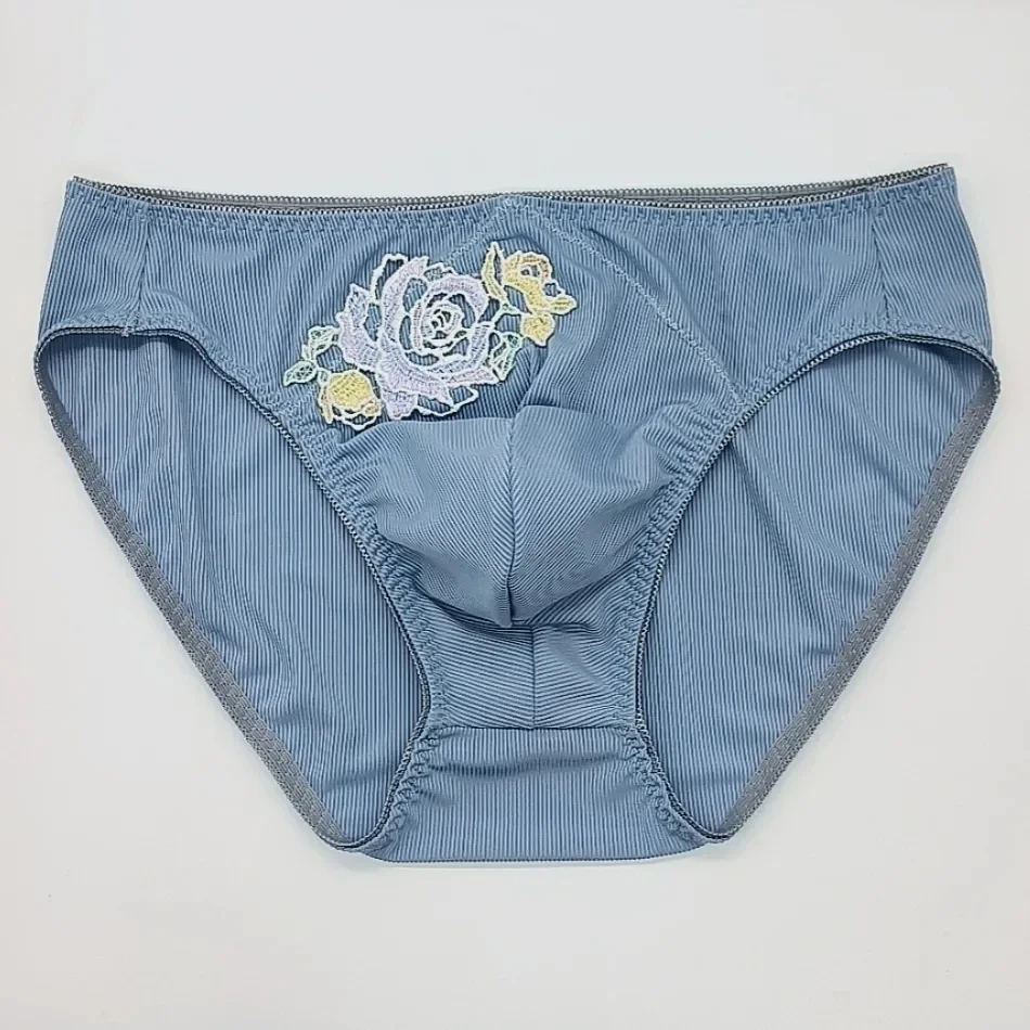 Blue Flower Embroid Color Man's Briefs BF Gifts Harajuku