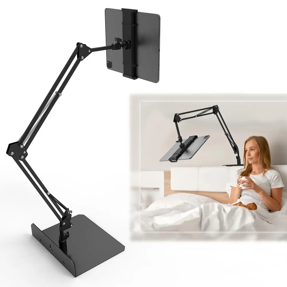 

Phone And Tablet Stand For Home Office Desk、Bed、Sofa。Double Weight Base, Can Be Vertical, Hidden Clip.Adjustable Height, Angle,