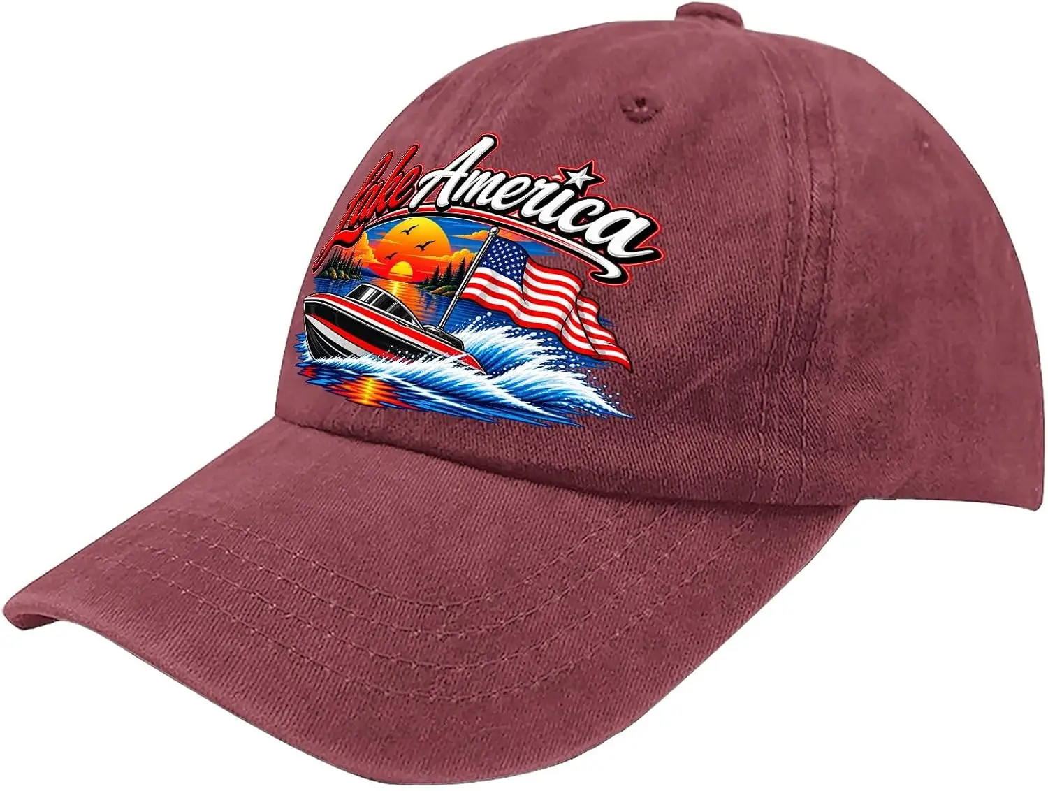 Customization Lake America 2026 Hat Washed Distressed Baseball Cap Patriotic Lake Graphic