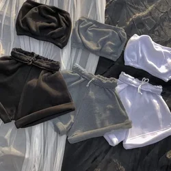 Thin Summer New Solid Color Lace Up Tracksuits Women Sleeveless Backless Tube And Shorts Two Piece Sets Casual 2pcs Outfits