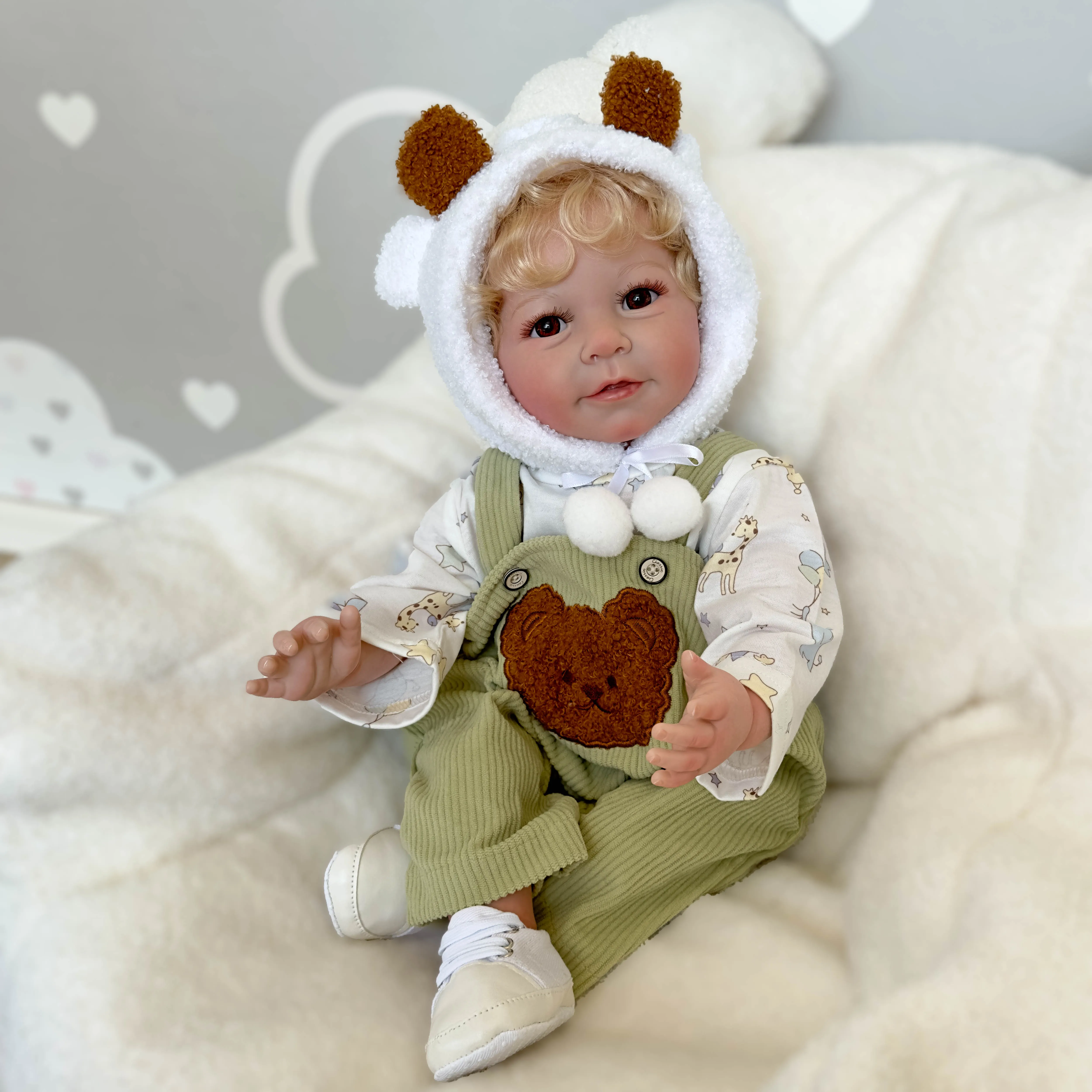 

NPK 55CM soft body bebe doll reborn baby boy doll newborn size blond rooted hair detailed 100% handmade collectible art doll