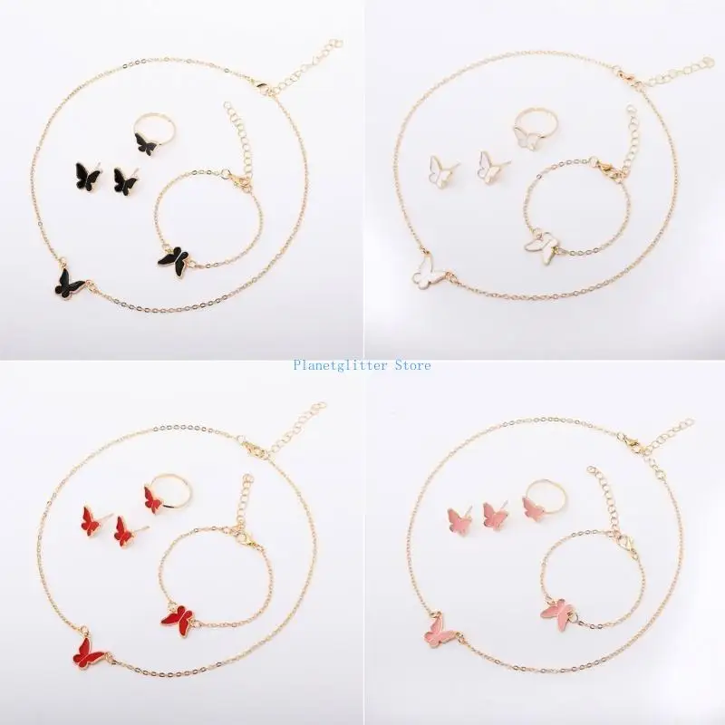 652B 6 Cái/bộ Đồng Hồ Nữ Nhẫn Bông Vòng Cổ Ren Đồng Hồ Đeo Tay Thời Trang Nữ Casual Nữ Đồng Hồ Vòng Tay