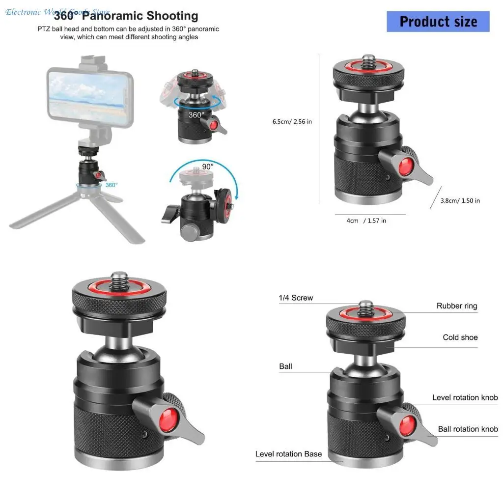 a3pd-コンパクトなアルミ合金ミニボールヘッド、1-4-ネジロックロータリーノブ付き、多用途写真やビデオ撮影に最適