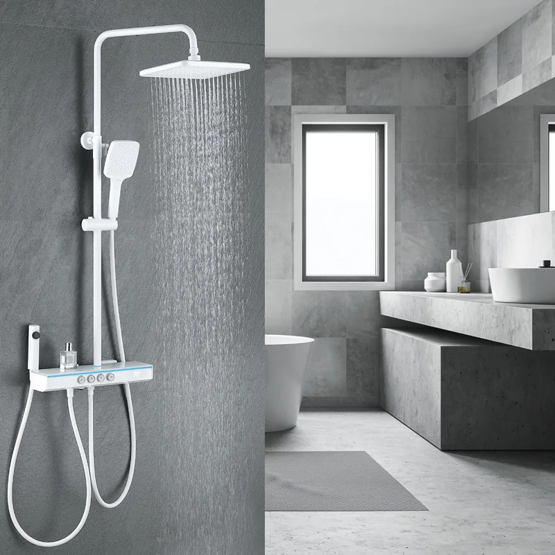 مجموعة دش مضغوطة بيضاء متعددة الوظائف، للاستخدام المنزلي ذو التدفق الكبير، شاشة رقمية ذكية للفندق #2