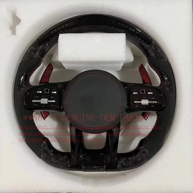 For Mercedes Benz Steering Wheel Horn Cover Horn Shell Decorative Cover Full AMG Forged Texture Side Suede Black Stitch Sport