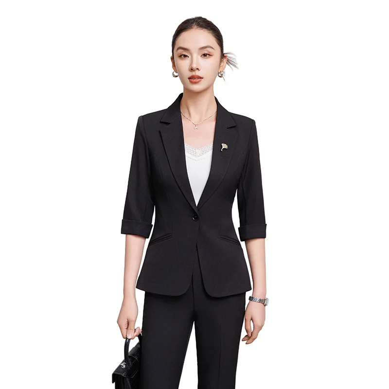 Ensemble de costume pour femmes, vêtements de cérémonie pour interventions, costume d'affaires professionnel à manches mi-longues, nouvelle collection printemps et automne 2025