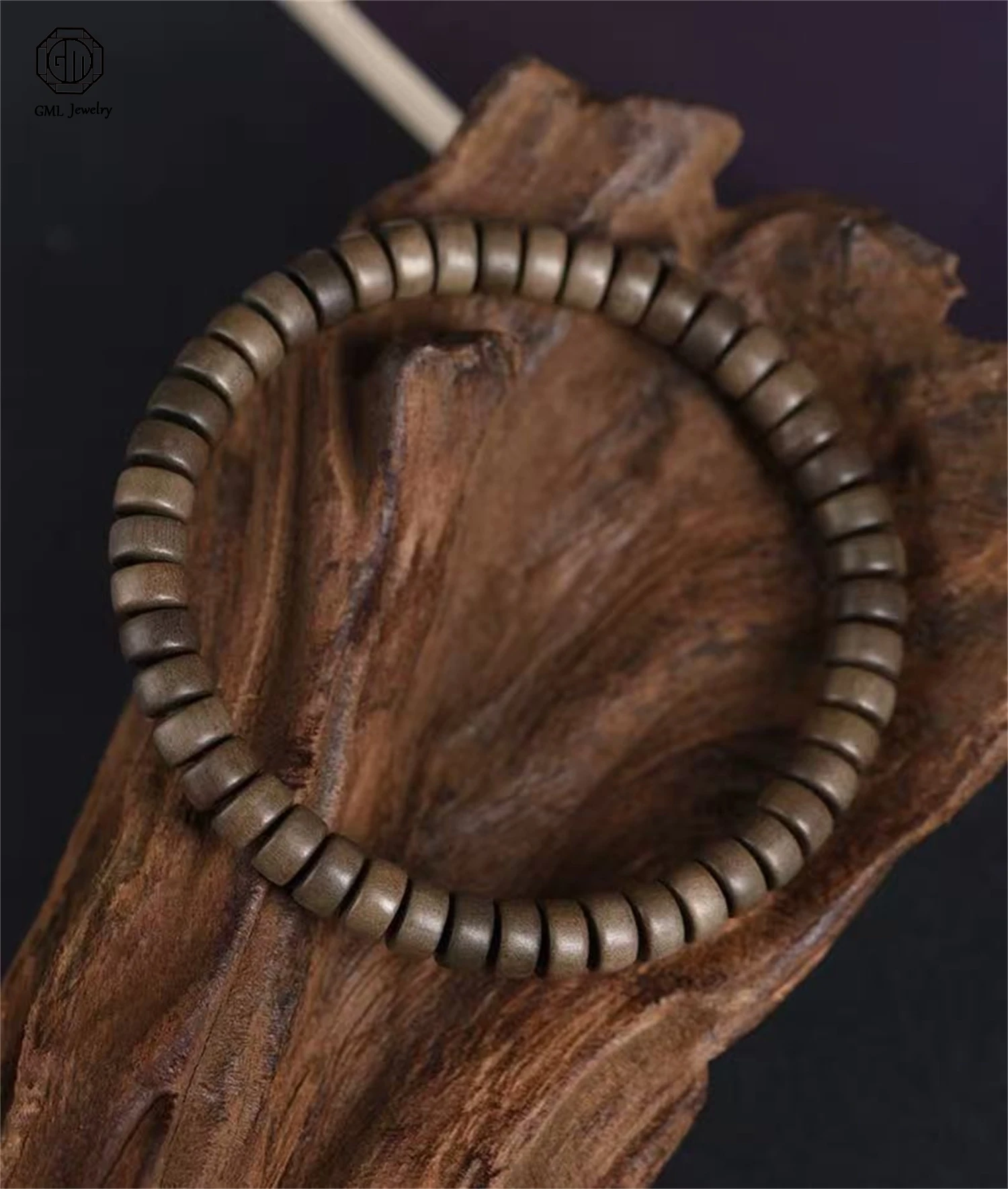 Natural Aged Old Mountain Sandalwood Sliced Tablet Beaded Bracelet Dark Sinking Grade Aromatic Wood Unisex Meditation Jewelry