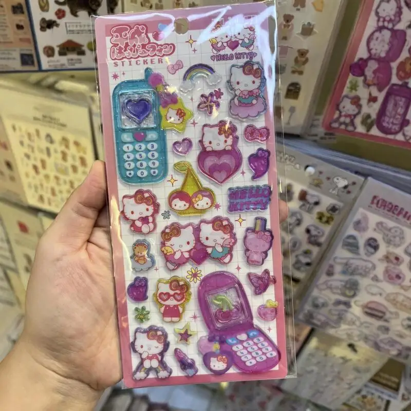 

Kawaii Cartoon Kuromi 3D Relief Transparent Sticker Creative Cinnamoroll Hand Account Decoration Crystal Student Reward Sticker