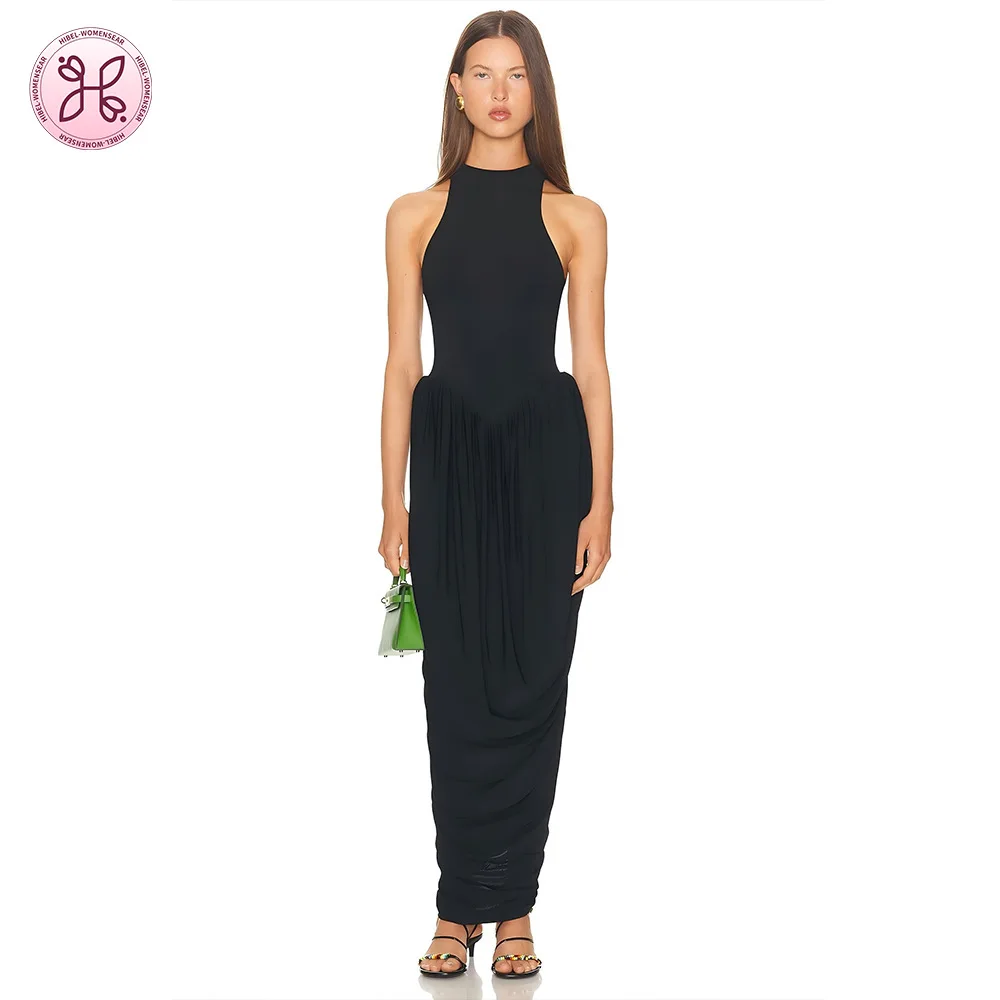 

"2025 Sexy Slit Dress - Round Neck Shirred Maxi (Women's Trendy Summer Evening Gown)