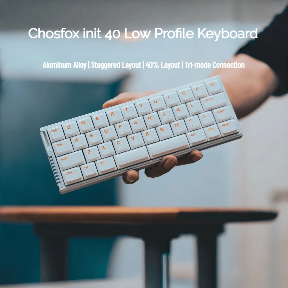 Teclado Mecânico Chosfox Init40 de Baixo Perfil com 3 Modos, Hot Swap, Suporte Qmk/Vial, RGB, 42 Teclas, Liga de Alumínio para Escritório e Escrita