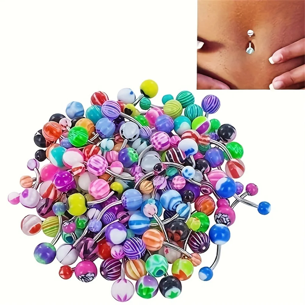 10pcs/set Mixed Color Acrylic Navel Ring Punk Style Navel Nail Human Body Piercing Jewelry For Men and Women Jewelry Gifts