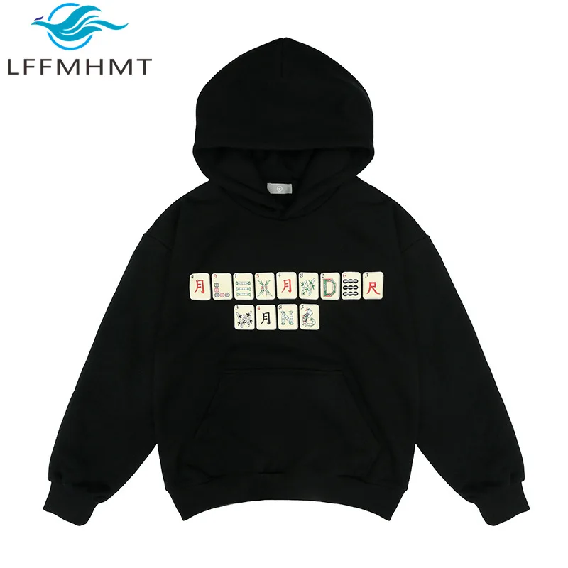 Mahjong Tiles Printing Chinese Style Creative Hoodies Men Winter Fall Fashion High Quality Thick Fleece Long Sleeve Casual Coats