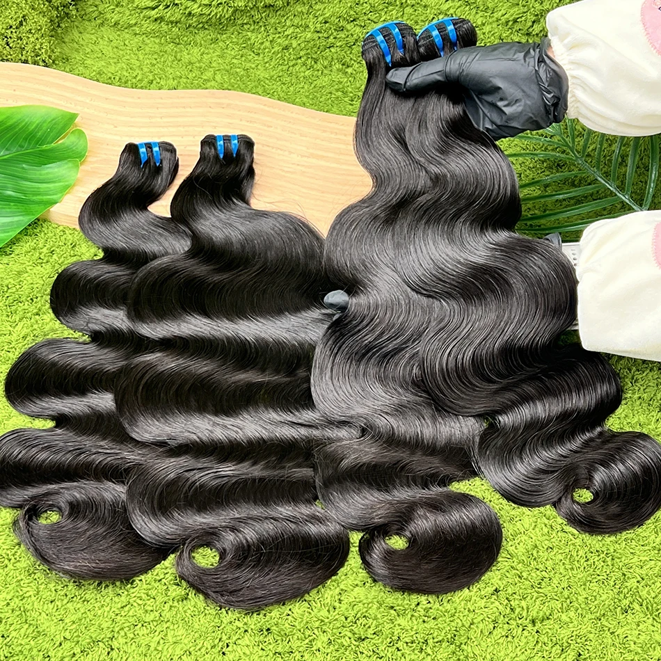 Body Wave 18A Double Drawn Human Hair Bundles Weave 100% Raw Virgin Hair Extensions #1b Natural Black Color Can Bleach to #613