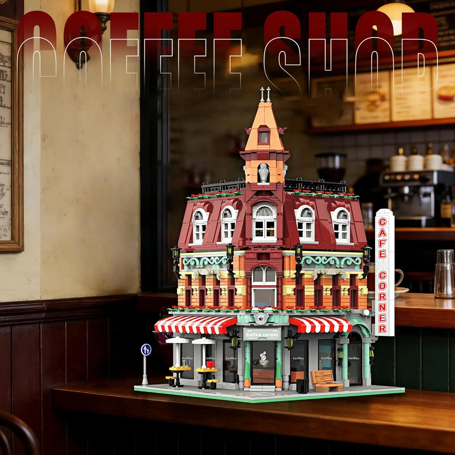 

Набор строительных блоков City Cafe из 1950 деталей со светодиодной подсветкой, архитектурный конструктор, подарок на Рождество и день рождения для взрослых