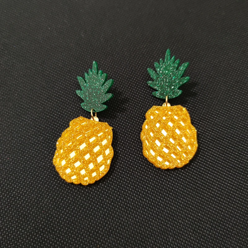 KUGUYS Fruit Pineapple Handicraft Jewelry Earrings for Women Glitter Acrylic Trendy Jewelry Fashion Holiday Accessories